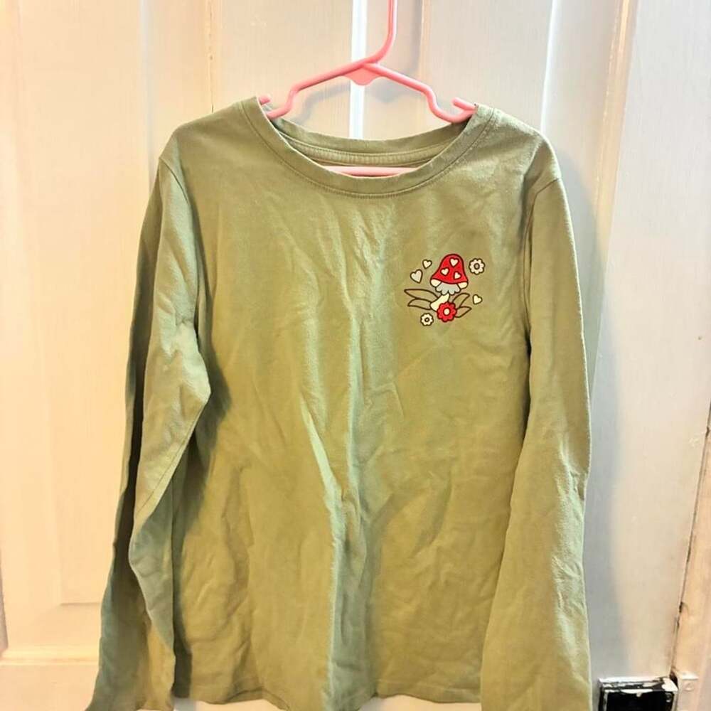 Cat & Jack Green Mushroom Graphic Long Sleeve Tee